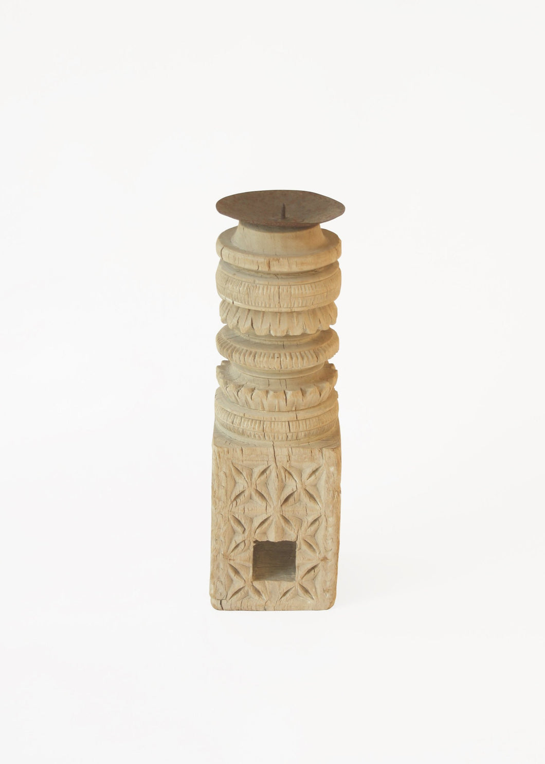 Carved Wooden Candlestick Holder