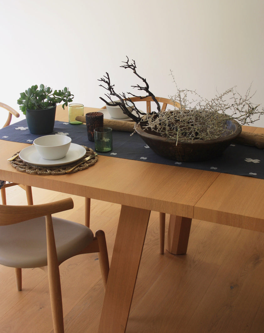 Hand sourced Mexican Table Runner in Navy. Shop the home decor collection by Rebecca Arts online