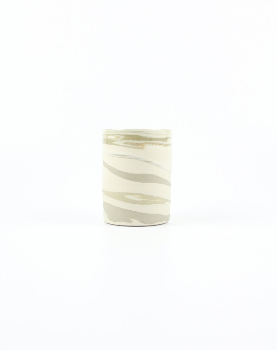 Off White Ceramic Neriage Tumbler by Sam Andrew. Shop the range of hand sourced ceramics and glassware by Rebecca Arts online.